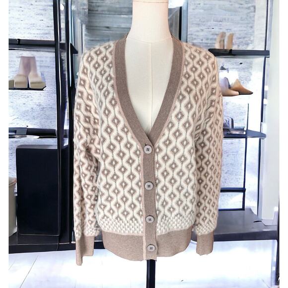 NWOT Cupcakes & Cashmere Womens Cream Brown Cardigan Buttons Sweater Soft Large - Picture 1 of 5